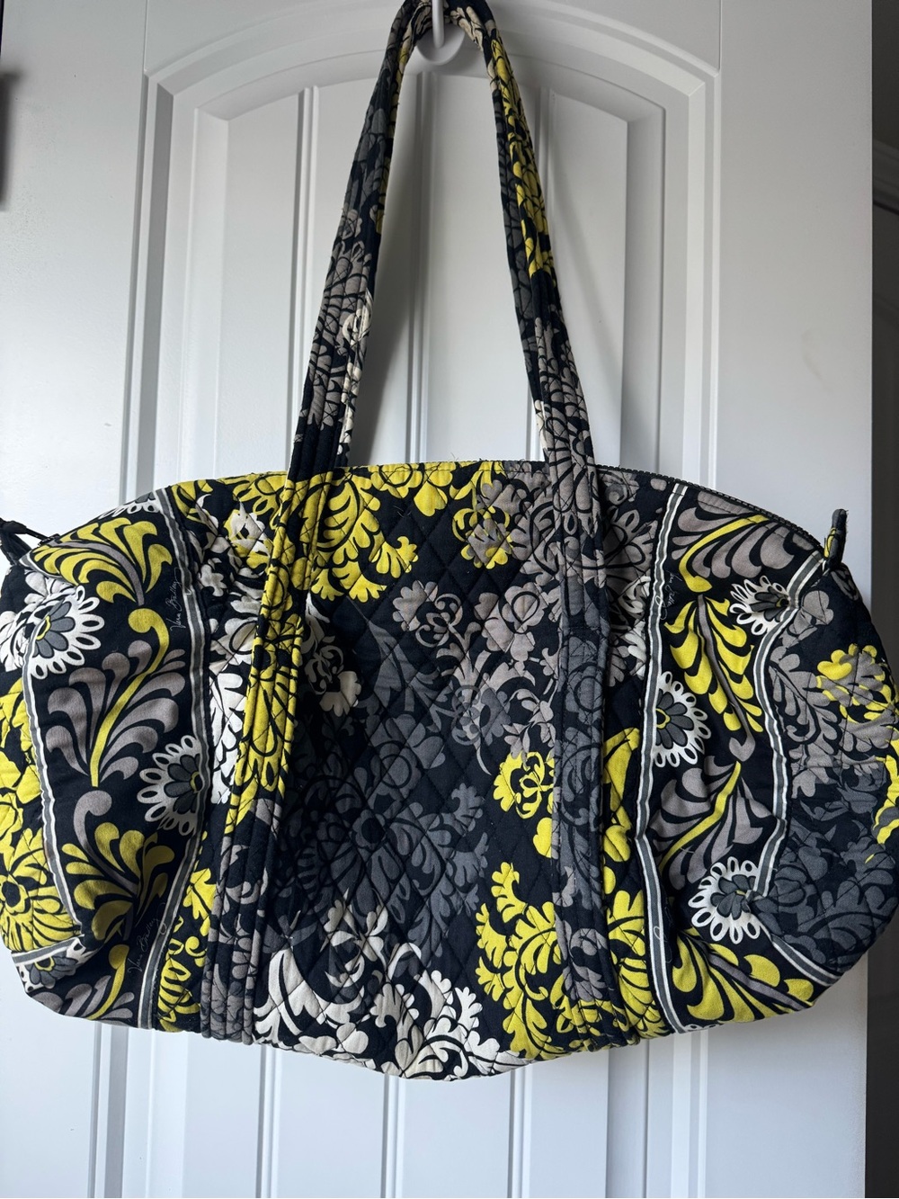 Vera Bradley Quilted Floral Travel Tote in Black, Yellow & Gray